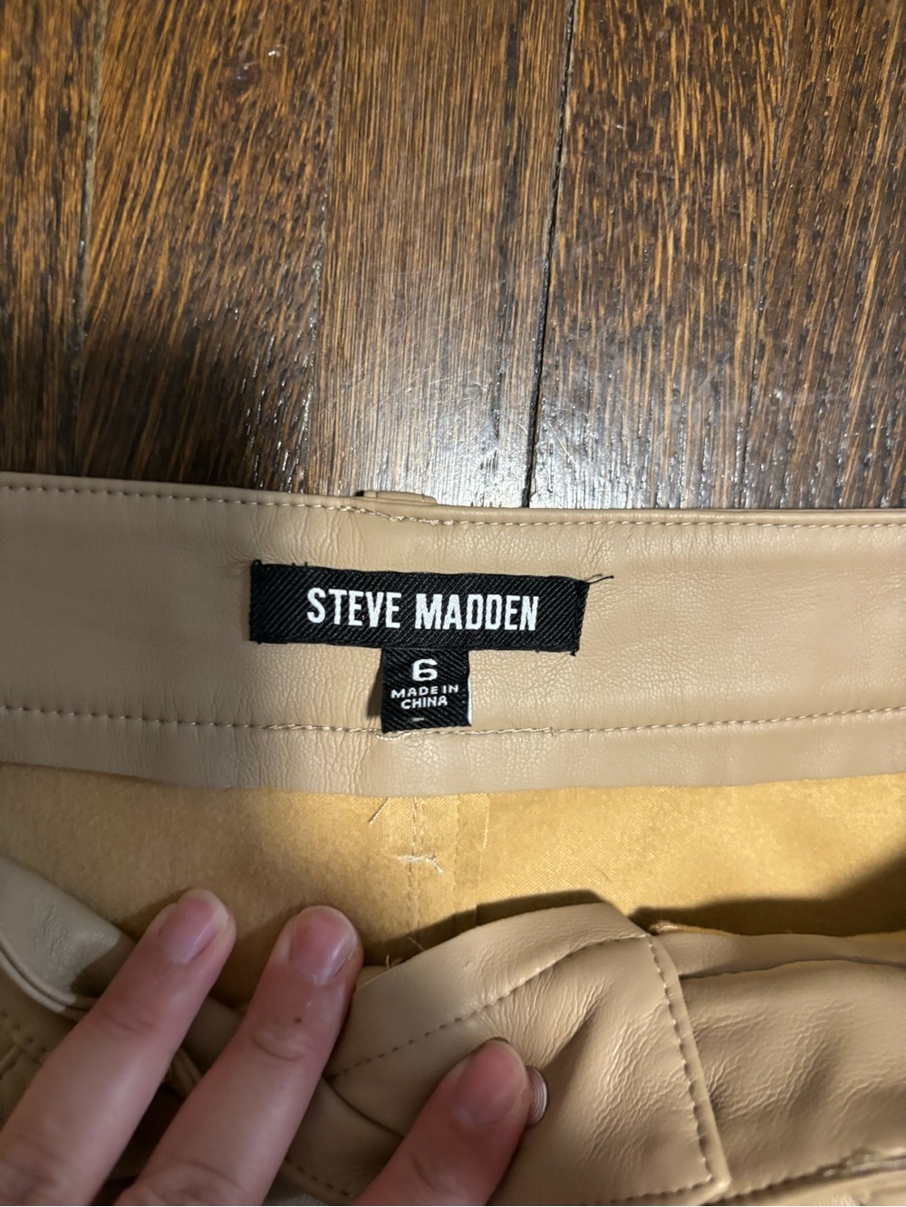 STEVE MADDEN, Beige Faux-Leather Midi Skirt with Front Slit, Size 6 - Picture 4 of 4
